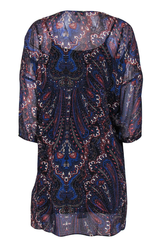 Current Boutique-Joie - Navy Paisley Print Silk Peasant Dress w/ Slip Sz XS