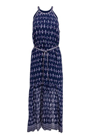 Current Boutique-Joie - Navy Patterned Maxi Dress w/ Tie Belt Sz M