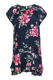 Current Boutique-Joie - Navy & Pink Floral Print Silk Drop Waist Dress Sz S