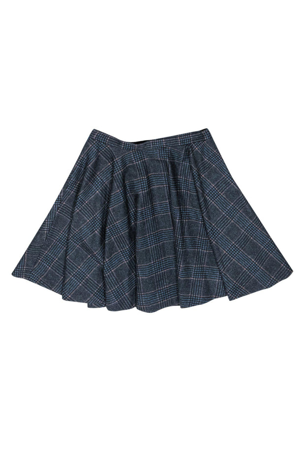 Current Boutique-Joie - Navy Plaid Wool Blend Skater Skirt Sz M