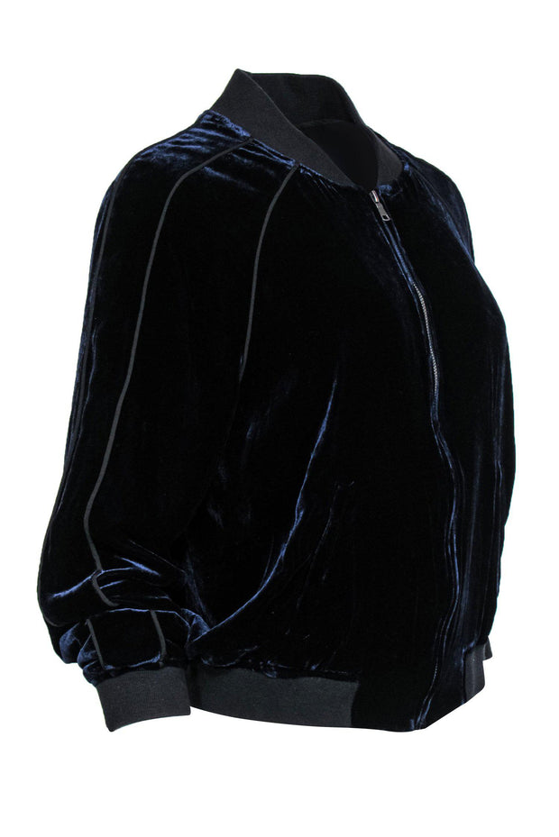 Current Boutique-Joie - Navy Velvet Zip-Up Bomber Jacket Sz L