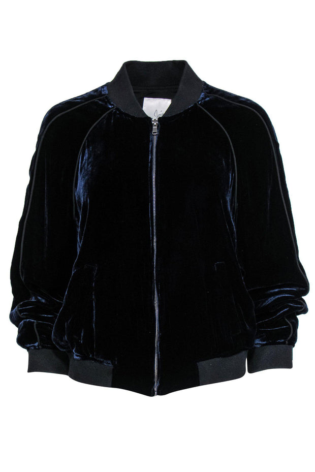 Current Boutique-Joie - Navy Velvet Zip-Up Bomber Jacket Sz L