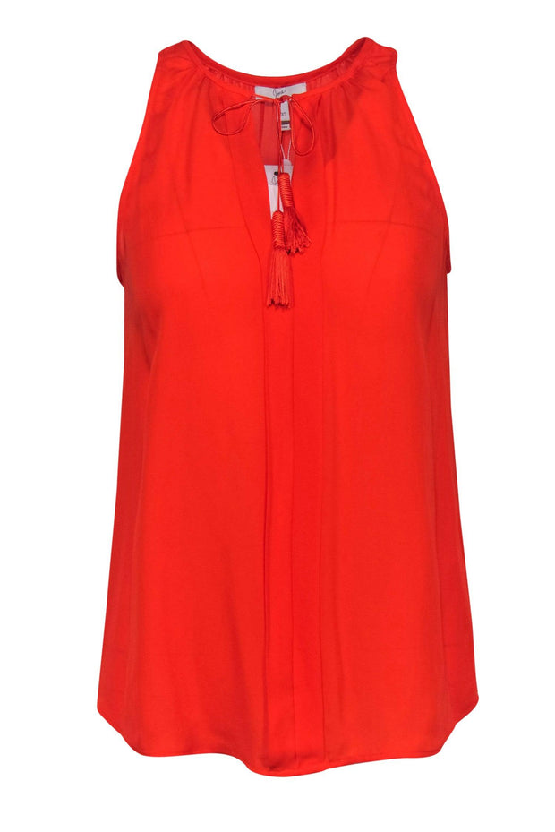 Current Boutique-Joie - Orange Silk Pleated "Airlan" Tank w/ Tassels Sz XS