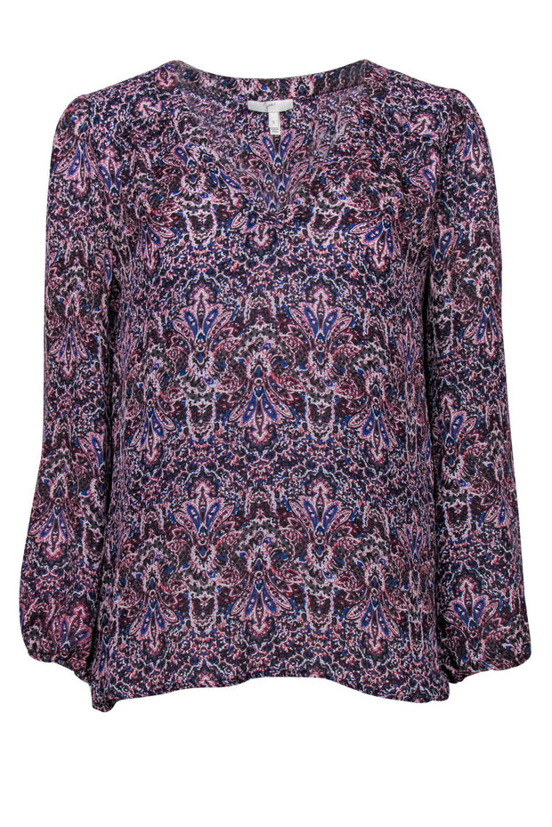 Current Boutique-Joie - Pink & Blue Printed Peasant Blouse Sz S