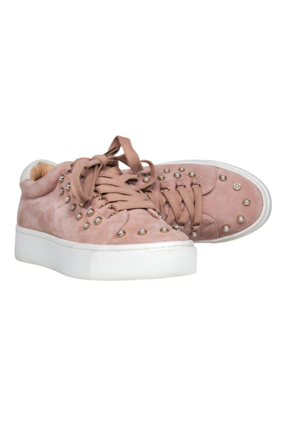 Current Boutique-Joie - Pink Suede Lace-Up Platform Sneakers w/ Pearl Embellishments Sz 9