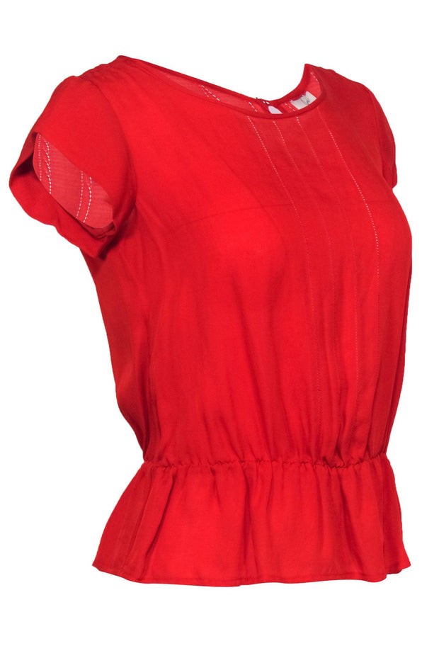 Current Boutique-Joie - Red Short Sleeve Silk Peasant Blouse Sz XS