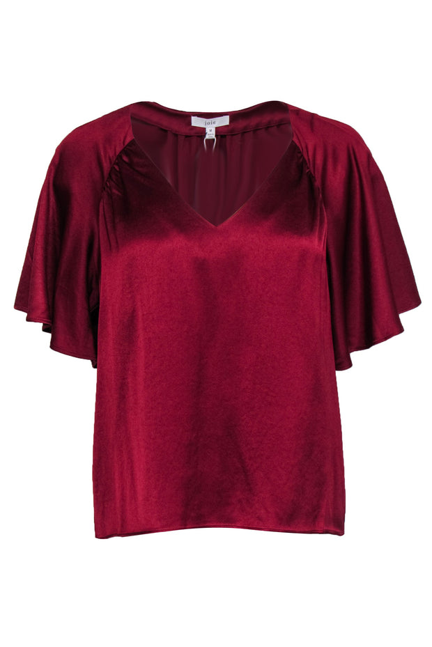 Current Boutique-Joie - Ruby Satin Flutter Sleeve Blouse w/ V-Neckline Sz M