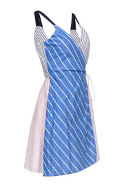 Current Boutique-Joie - White, Blue & Pink Multi-Striped Sleeveless Wrap Dress Sz XS