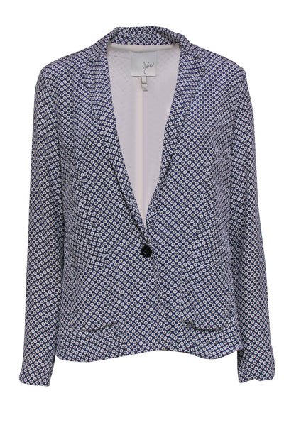 Current Boutique-Joie - White & Blue Printed Silk Slim Blazer Sz S