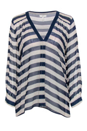 Current Boutique-Joie - White & Blue Striped Sheer Long Sleeve Blouse Sz M