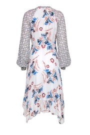 Current Boutique-Joie - White Floral and Diamond Print Long Sleeve Midi Dress Sz 2