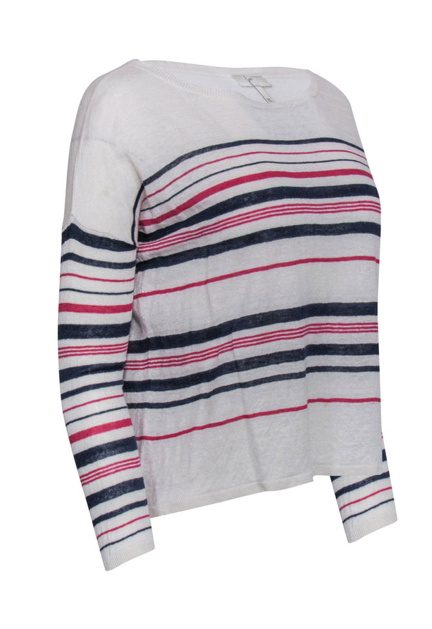 Current Boutique-Joie - White, Navy & Pink Striped Linen Sweater Sz XS