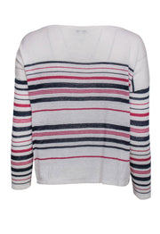 Current Boutique-Joie - White, Navy & Pink Striped Linen Sweater Sz XS