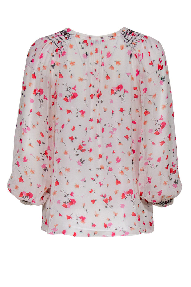 Current Boutique-Joie - White & Pink Floral Print Button-Up Long Sleeve Blouse Sz S