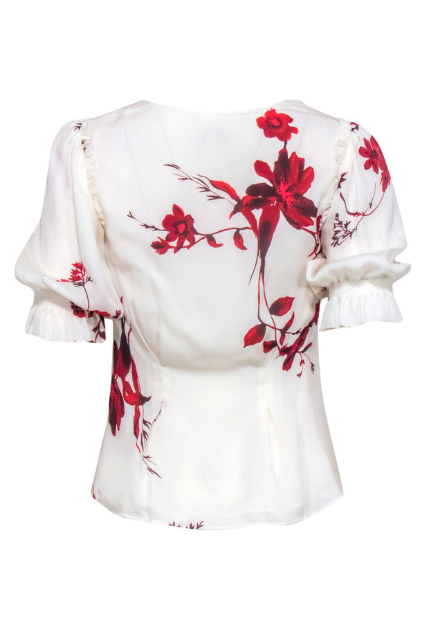 Current Boutique-Joie - White & Red Floral Printed Button-Front Silk Blouse Sz XS