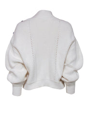 Current Boutique-Joie - White Textured Knit Funnel Neck Sweater w/ Buttoned Shoulder Sz M