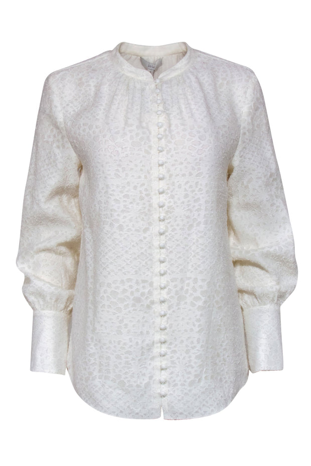 Current Boutique-Joie - White Textured Long Sleeve Button-Up "Tariana" Blouse Sz 2