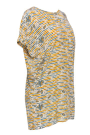 Current Boutique-Joie - White, Yellow & Blue Floral & French Text Print Silk Shift Dress Sz XS