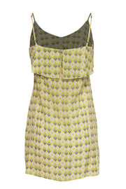 Current Boutique-Joie - Yellow, White & Blue Geometric Print Spaghetti Strap Silk Shift Dress w/ Flounce Sz S