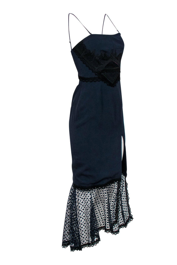 Current Boutique-Jonathan Simkhai - Navy Strapless Mermaid Gown w/ Black Lace Trim Sz 4