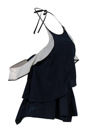 Current Boutique-Jonathan Simkhai - Navy & White Silk Halter Ruffle Tank Sz 4