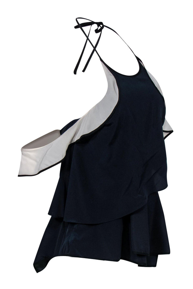 Current Boutique-Jonathan Simkhai - Navy & White Silk Halter Ruffle Tank Sz 4