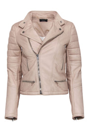 Current Boutique-Joseph - Pale Pink Quilted Zip-Up Leather Moto-Style Jacket Sz 4