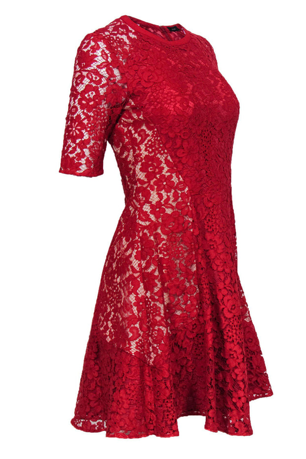 Current Boutique-Joseph - Red Lace Cropped Sleeve Cocktail Dress Sz 0