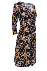 Current Boutique-Joseph Ribkoff - Black Chain Printed Faux Wrap Dress Sz 4