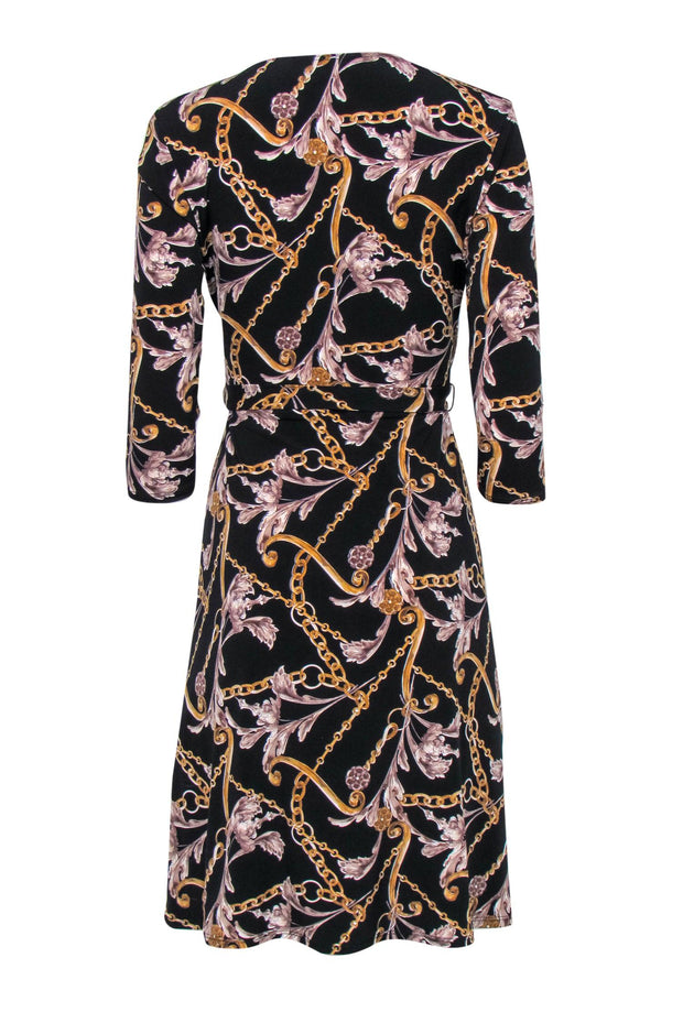 Current Boutique-Joseph Ribkoff - Black Chain Printed Faux Wrap Dress Sz 4