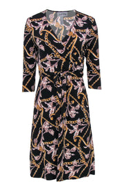 Current Boutique-Joseph Ribkoff - Black Chain Printed Faux Wrap Dress Sz 4