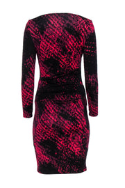 Current Boutique-Joseph Ribkoff - Black & Hot Pink Boat Neck Patterned Sheath Dress Sz 6