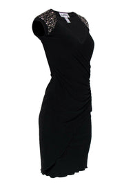 Current Boutique-Joseph Ribkoff - Black Plunge Gathered Side Sheath Dress w/ Beading Sz 2