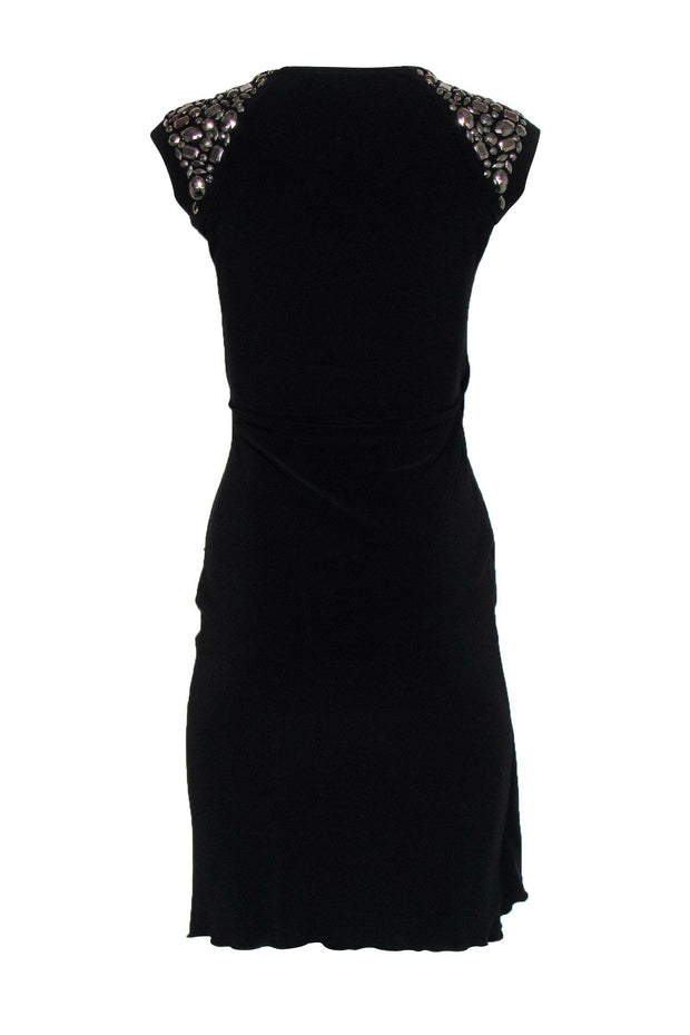 Current Boutique-Joseph Ribkoff - Black Plunge Gathered Side Sheath Dress w/ Beading Sz 2