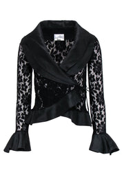 Current Boutique-Joseph Ribkoff - Black Pointelle Wrap Blouse w/ Oversized Collar Sz 4