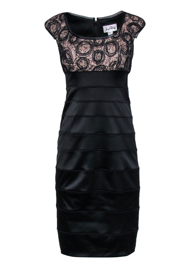 Current Boutique-Joseph Ribkoff - Black Satin Empire Waist Dress w/ Lace & Sequin Bodice Sz 6