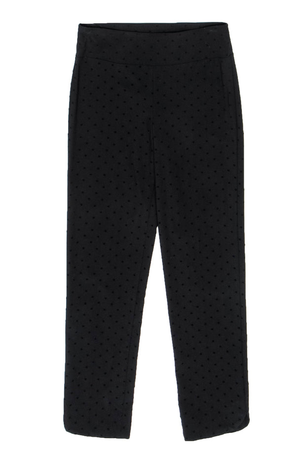 Current Boutique-Joseph Ribkoff - Black Velvet Polka Dot High-Waist Straight Leg Trousers Sz 4