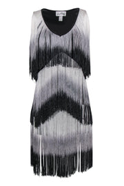 Current Boutique-Joseph Ribkoff - Black & White Ombre Fringe Sleeveless Shift Dress Sz 2