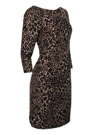 Current Boutique-Joseph Ribkoff - Brown & Black Leopard Print Quarter Sleeve Ruched Dress Sz 12