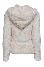 Current Boutique-Joseph Ribkoff - Ivory Faux Fur Zip-Up Hooded Jacket w/ Front Embellishments Sz 4