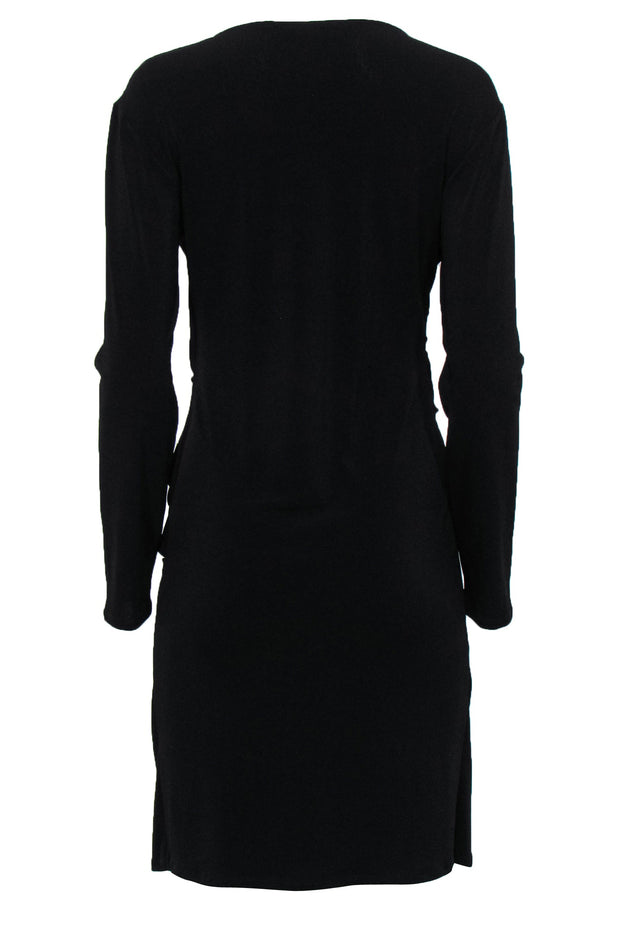 Current Boutique-Josie Natori - Black Long Sleeve Draped Cowl Midi Dress Sz S