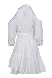 Current Boutique-Josie Natori - White Tied Cold Shoulder Shirtdress w/ Asymmetrical Flounce Sz 4