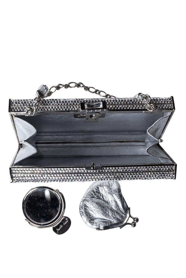 Current Boutique-Judith Leiber - Silver Crystal Box Clutch w/ Mirror & Coin Purse