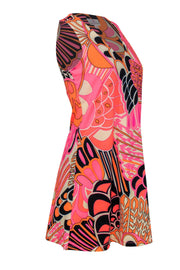 Current Boutique-Julie Brown - Neon Pink & Orange V-Neckline Printed Sheath Dress Sz P