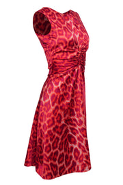 Current Boutique-Just Cavalli - Hot Pink & Purple Leopard Print Ruched Sleeveless Midi Dress Sz 4