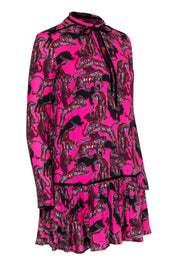 Current Boutique-Just Cavalli - Hot Pink Tiger Printed Ruffle Peasant Dress Sz 2