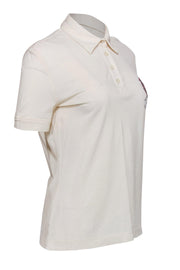 Current Boutique-Just Cavalli - Ivory Quarter Button-Up Polo w/ Rhinestone Bird Design Sz L