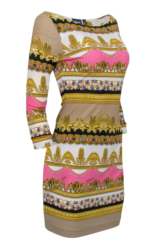 Current Boutique-Just Cavalli - Pink & Gold Long Sleeve Bodycon Dress