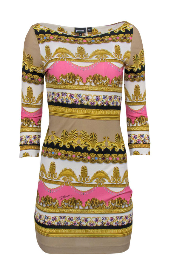 Current Boutique-Just Cavalli - Pink & Gold Long Sleeve Bodycon Dress