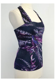 Current Boutique-Just Cavalli - Slate & Violet Print Silk Halter Top Sz 10